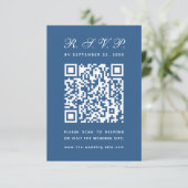 Classic Blue QR Code Einfache Kalligrafie Hochzeit RSVP Karte (Stehend Vorderseite)
