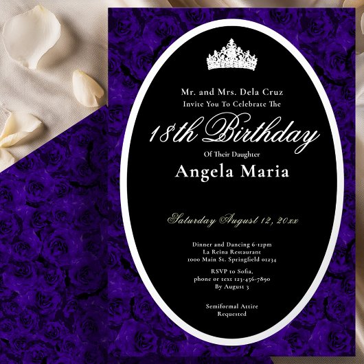 Classic Blue Roses 18th Birthday Debut Silver Folieneinladung