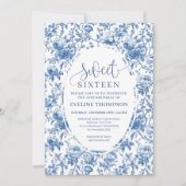 Classic Blue Roses Digital Download Sweet 16 Einladung (Vorderseite)