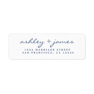 Classic Blue Script Elegant Wedding Rücksendeadres