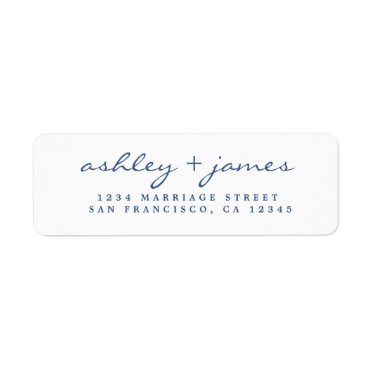 Classic Blue Script Elegant Wedding Rücksendeadres (Vorne)