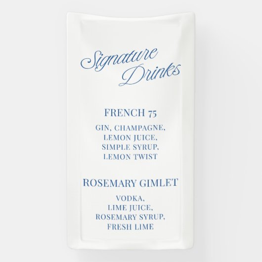 Classic Blue Script Wedding Signature Drinks Banner (Vertikal)