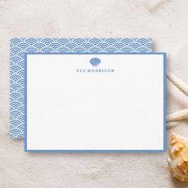 Classic Blue Seashell Personalisiert 5x3" Statione Mitteilungskarte