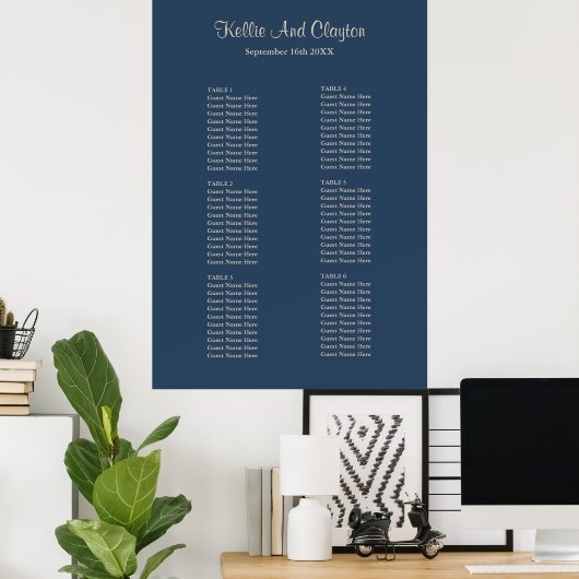 Classic Blue Simple Wedding Seating Chart Poster (Heimbüro)