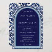 Classic Blue Spanish Tile Wedding Einladung (Vorne/Hinten)