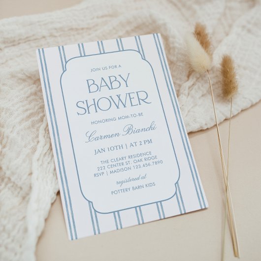 Classic Blue Striped Baby Shower Invitation Einladung