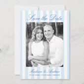 Classic Blue Stripes Photo Wedding Save The Date (Vorderseite)