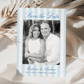 Classic Blue Stripes Photo Wedding Save The Date