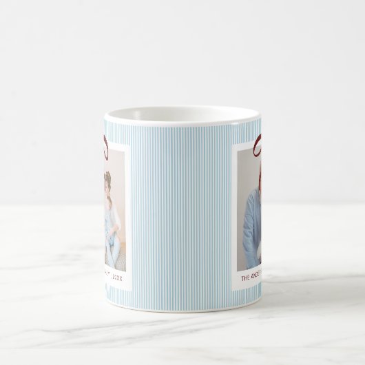 Classic Blue Stripes Red Bow Christmas Kaffeetasse (Mittel)