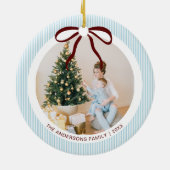 Classic Blue Stripes Red Bow Christmas Keramik Ornament (Hinten)