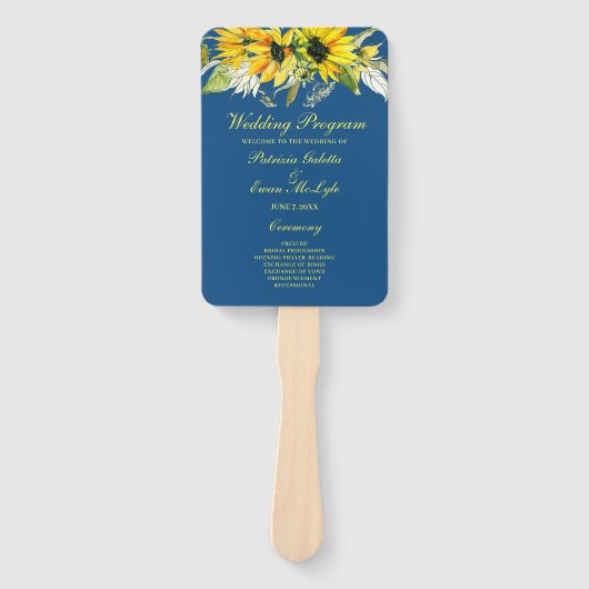 Classic Blue Sunflower - Hochzeitsprogramm Set der Fächer (Vorderseite)