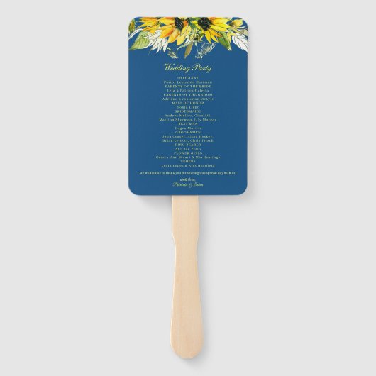 Classic Blue Sunflower - Hochzeitsprogramm Set der Fächer (Rückseite)