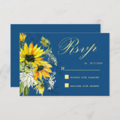 Classic Blue Sunflower Response Card RSVP Karte (Vorne/Hinten)