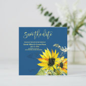 Classic Blue Sunflower Save the Date (Stehend Vorderseite)