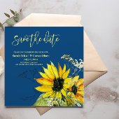 Classic Blue Sunflower Save the Date