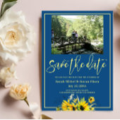 Classic Blue Sunflower Save the Date Einladung