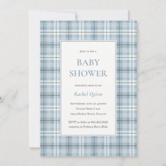 Classic blue tartan plaid pattern boy baby shower einladung