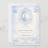 Classic Blue Toile Baby Shower Einladung (Vorderseite)