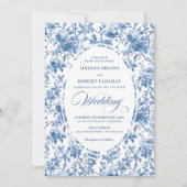 Classic Blue Toile de Jouy Roses Timeless Wedding Einladung (Vorderseite)