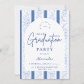 Classic Blue Toile Graduation Party Einladung (Vorderseite)