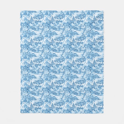 Classic Blue Toile Landschaft Fleecedecke (Vorderseite)