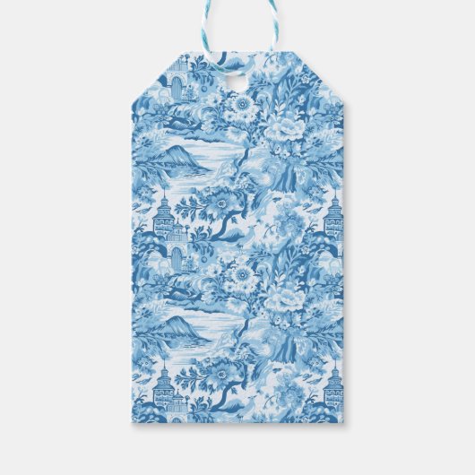 Classic Blue Toile Landschaft Geschenkanhänger (Vorderseite)