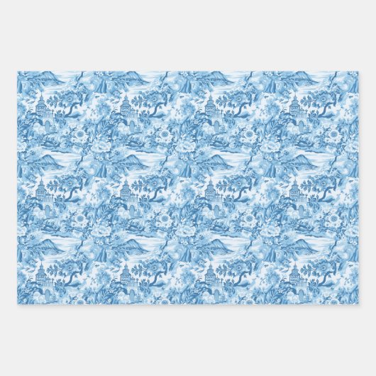 Classic Blue Toile Landschaft Geschenkpapier Set (Vorderseite 3)