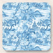Classic Blue Toile Landschaft Getränkeuntersetzer (Vorderseite)