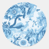 Classic Blue Toile Landschaft Runder Aufkleber (Vorderseite)