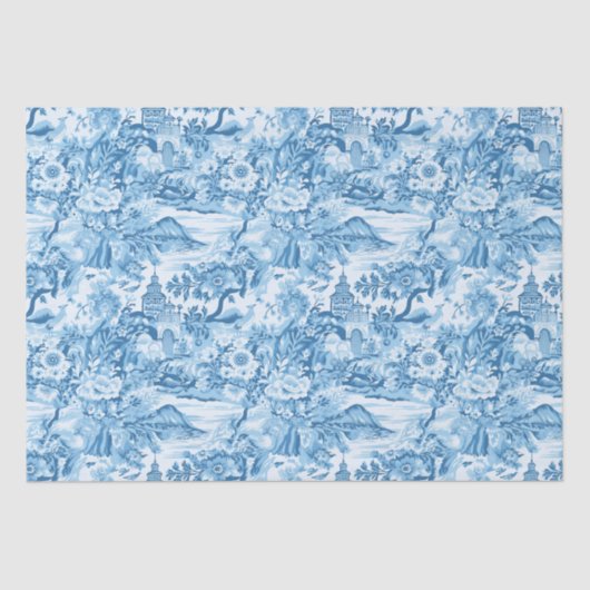 Classic Blue Toile Landschaft Seidenpapier (Vorderseite)