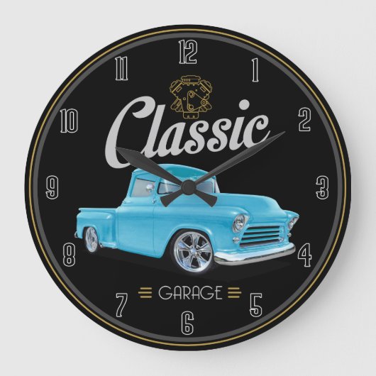 Classic Blue Truck Große Wanduhr (Vorderseite)