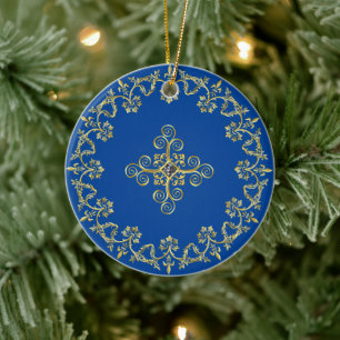 Classic Blue und Gold Keramik Ornament