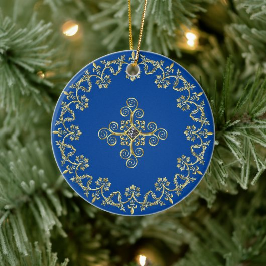 Classic Blue und Gold Keramik Ornament (Baum)