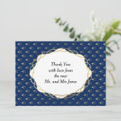 Classic Blue und Gold Wedding Dankeskarte (Stehend Vorderseite)