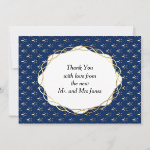 Classic Blue und Gold Wedding Dankeskarte