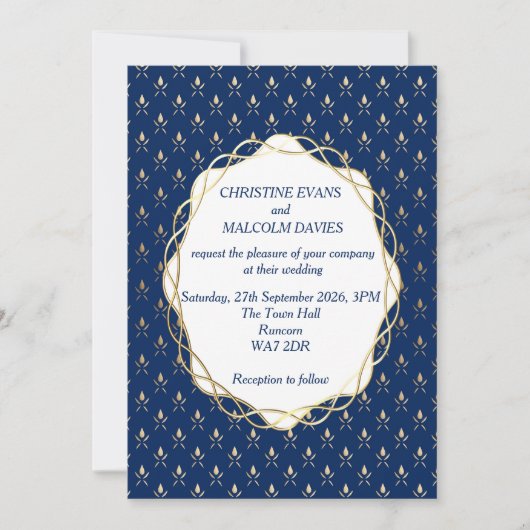 Classic Blue und Gold Wedding Einladung (Vorderseite)
