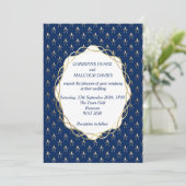 Classic Blue und Gold Wedding Einladung (Stehend Vorderseite)