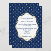 Classic Blue und Gold Wedding Einladung (Vorne/Hinten)