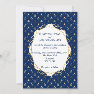 Classic Blue und Gold Wedding Einladung