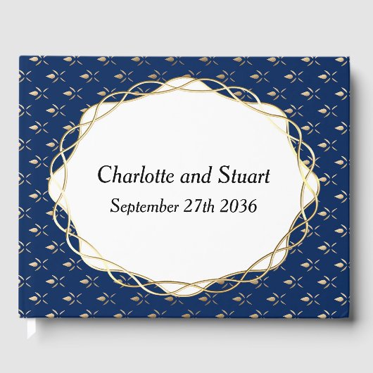 Classic Blue und Gold Wedding Gästebuch (Vorderseite)
