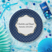 Classic Blue und Gold Wedding Pappteller (Party)