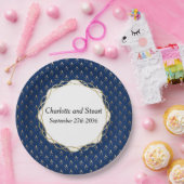 Classic Blue und Gold Wedding Pappteller (Party)