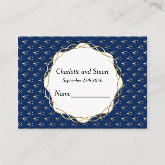 Classic Blue und Gold Wedding Platzkarte (Vorderseite)