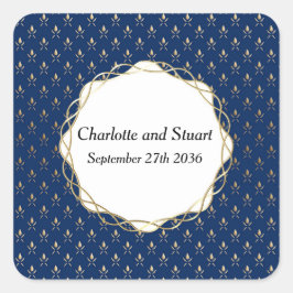 Classic Blue und Gold Wedding Quadratischer Aufkleber