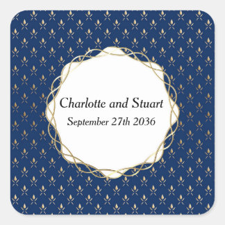 Classic Blue und Gold Wedding Quadratischer Aufkleber