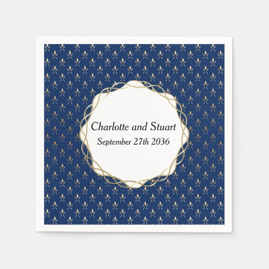 Classic Blue und Gold Wedding Serviette (Vorderseite)