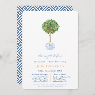 Classic Blue und Orange Wedding Probe Dinner Einladung