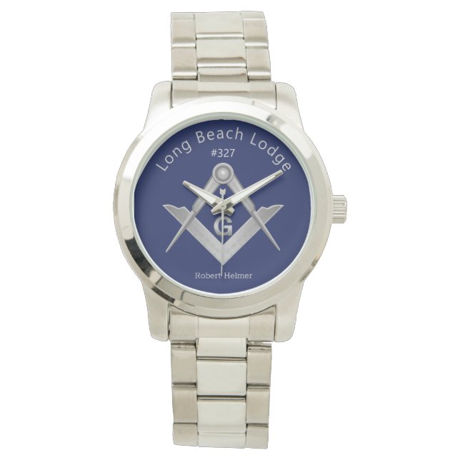 Classic Blue und Silver Masonic Mit Monogramm Armbanduhr (Vorderseite)