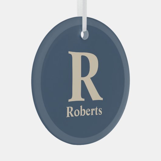 Classic Blue und Vanilla anfänglich/Vor/Nachname Ornament Aus Glas (Vorderseite Rechts)