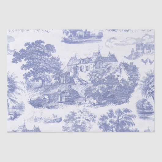 Classic Blue Vintag French Chateau Toile Seidenpapier (Vorderseite)